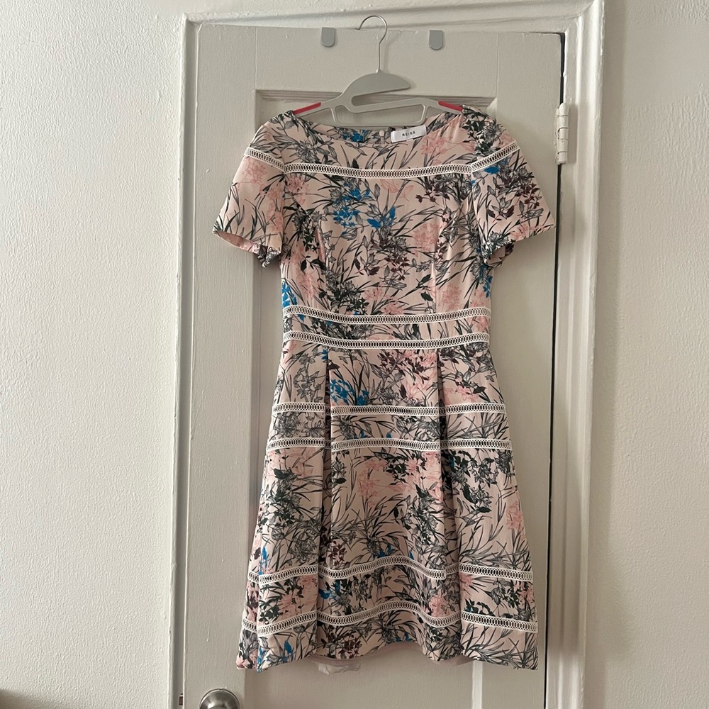 Reiss Floral Mini Dress with Pleated Skirt